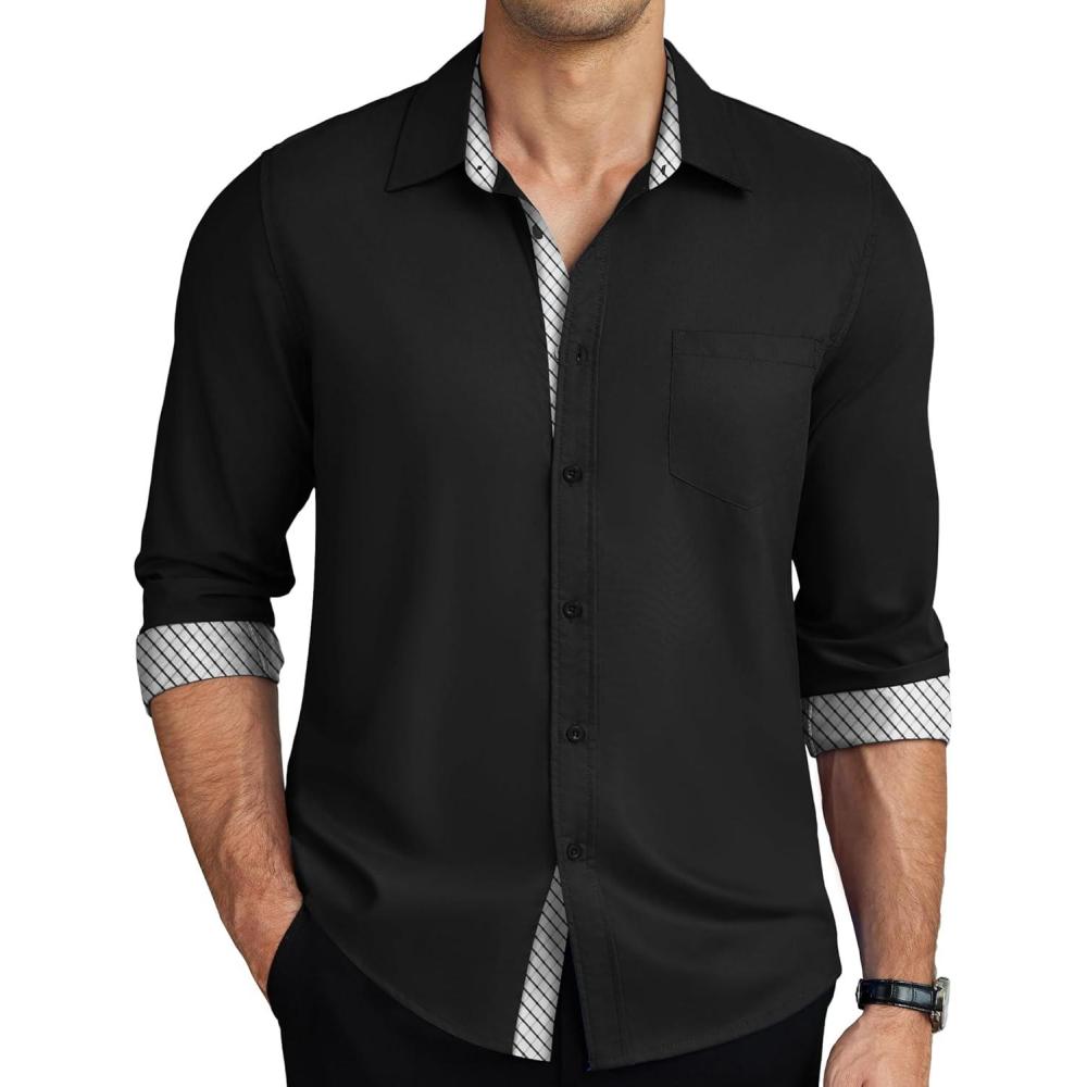 imageCOOFANDY Mens Dress Shirts Long Sleeve Button Down Shirts Untucked WrinkleFree Business Casual ShirtsBlackwhite