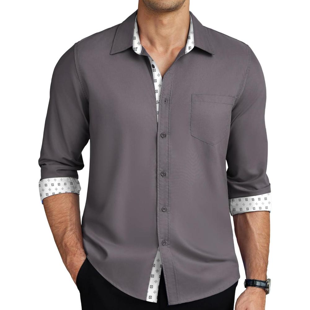 imageCOOFANDY Mens Dress Shirts Long Sleeve Button Down Shirts Untucked WrinkleFree Business Casual ShirtsDark Grey