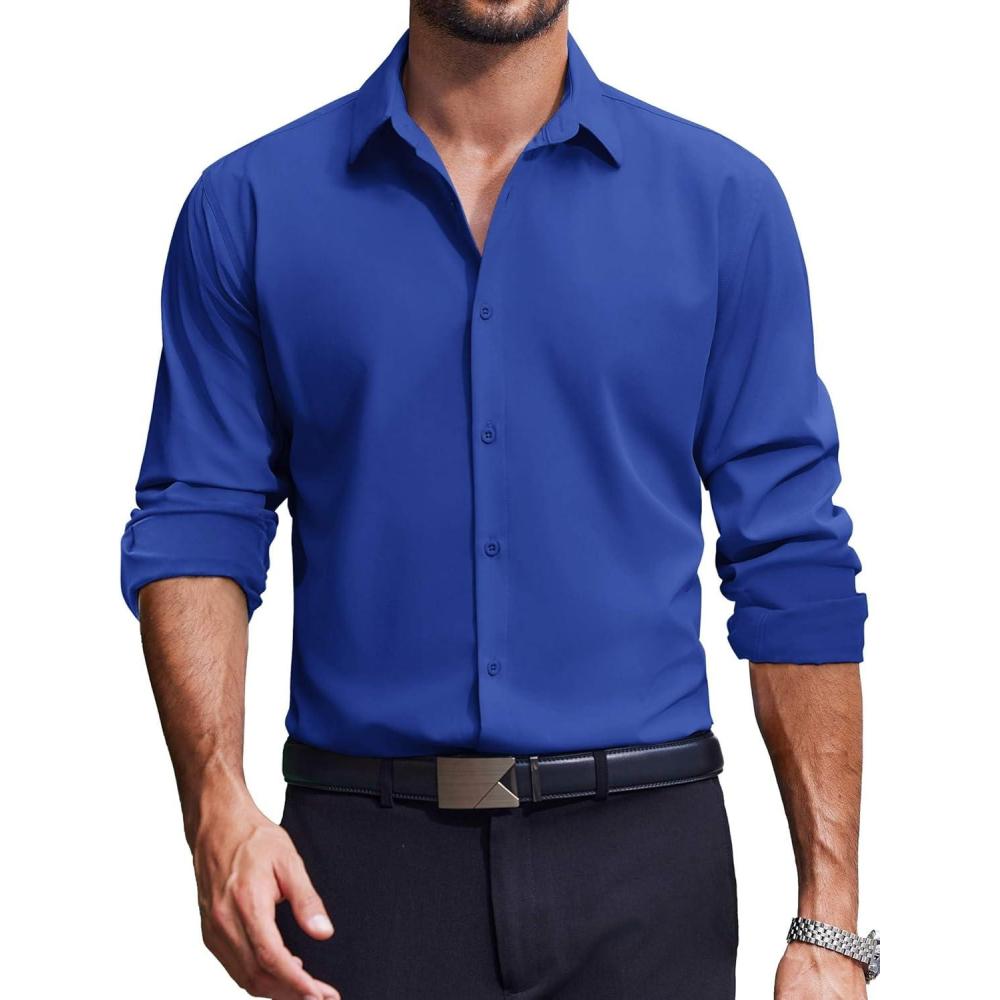 imageCOOFANDY Mens Dress Shirts Long Sleeve Casual Button Down Shirt Solid Regular Fit Formal Business ShirtsSky Blue