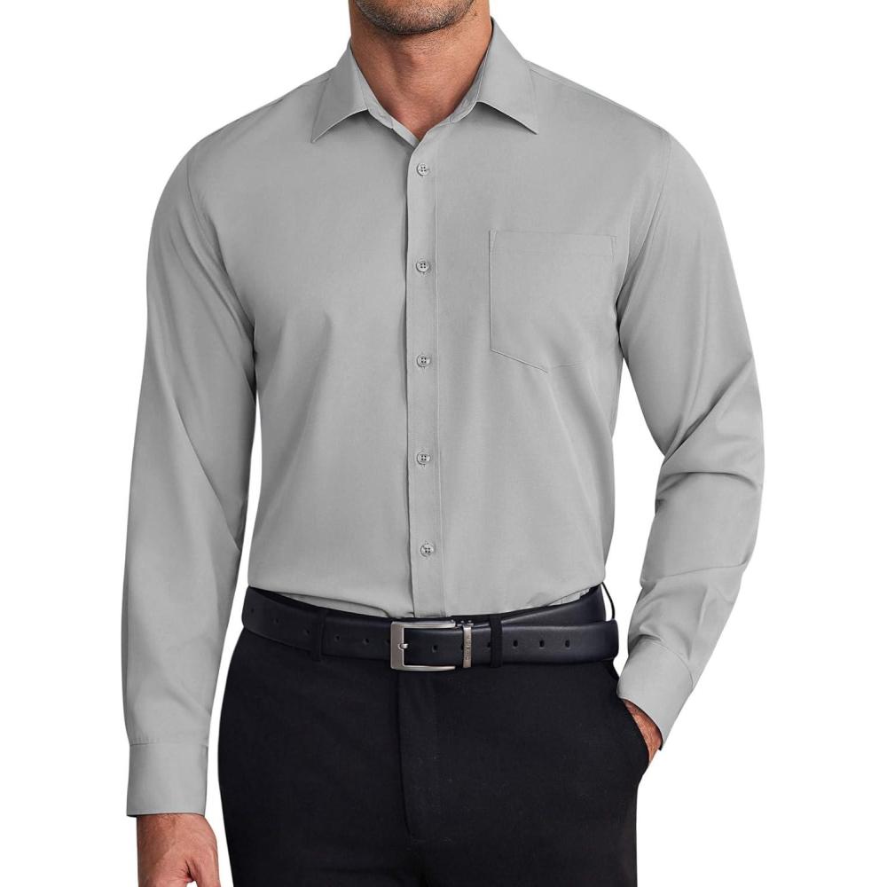 imageCOOFANDY Mens Dress Shirts Wrinkle Free Long Sleeve Button Down Shirt Formal Business ShirtsLight Grey