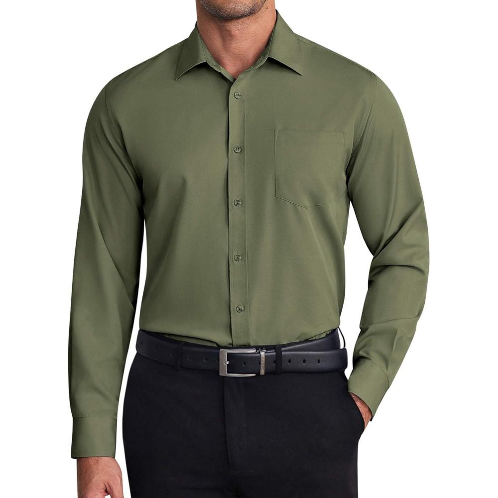 imageCOOFANDY Mens Dress Shirts Wrinkle Free Long Sleeve Button Down Shirt Formal Business ShirtsOlive Green