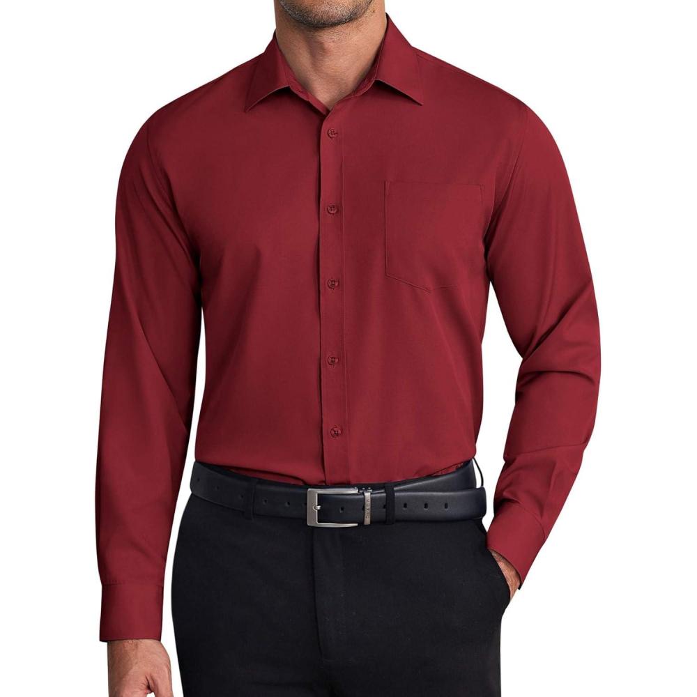 imageCOOFANDY Mens Dress Shirts Wrinkle Free Long Sleeve Button Down Shirt Formal Business ShirtsWine Red