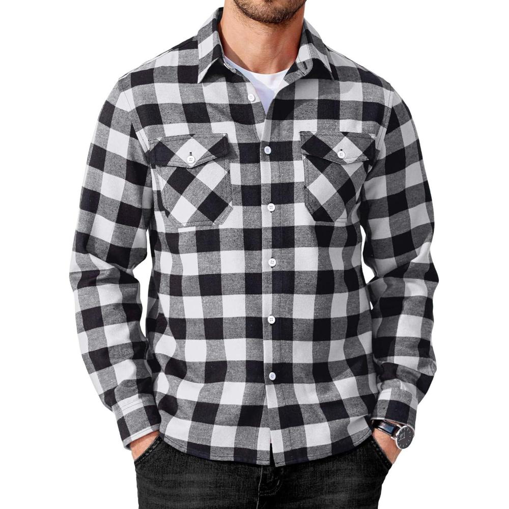 imageCOOFANDY Mens Flannel Shirts Long Sleeve Casual Plaid Button Down Shirt Cotton Shirt Cowboy Work Shirts with PocketsBlack