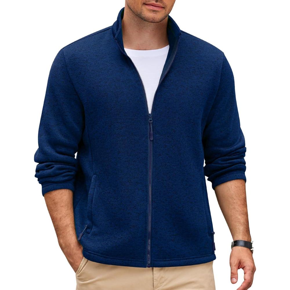 imageCOOFANDY Mens Fleece Jacket Zip Up Lightweight Sweater Jackets Casual Warm with Pockets for Home Office HikingBlue