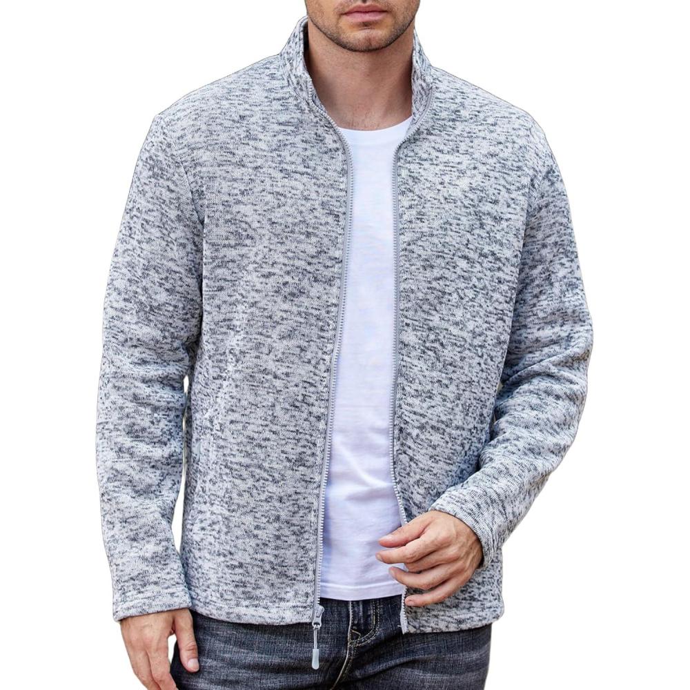 imageCOOFANDY Mens Fleece Jacket Zip Up Lightweight Sweater Jackets Casual Warm with Pockets for Home Office HikingMedium Gray