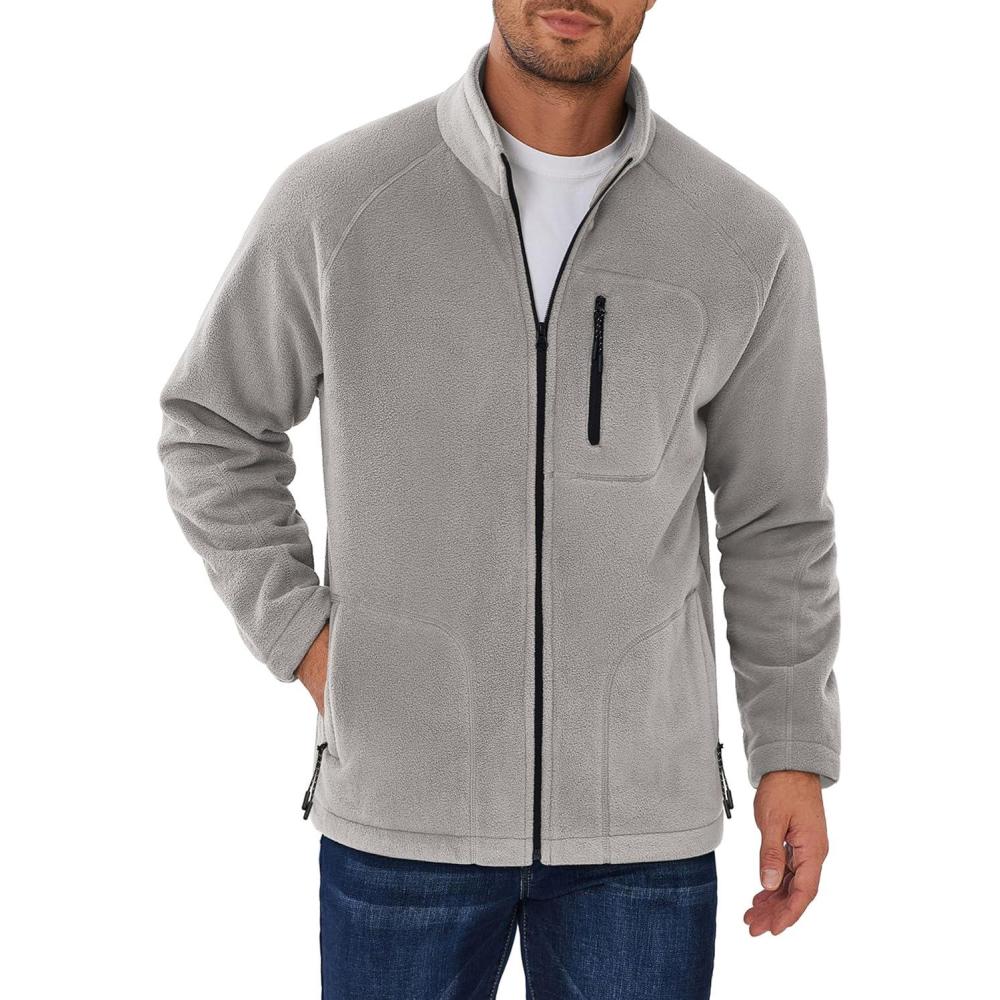 imageCOOFANDY Mens Fleece Jackets Full Zip Raglan Long Sleeve Lightweight Casual Outdoor Warm Jacket Coat with PocketsGrey