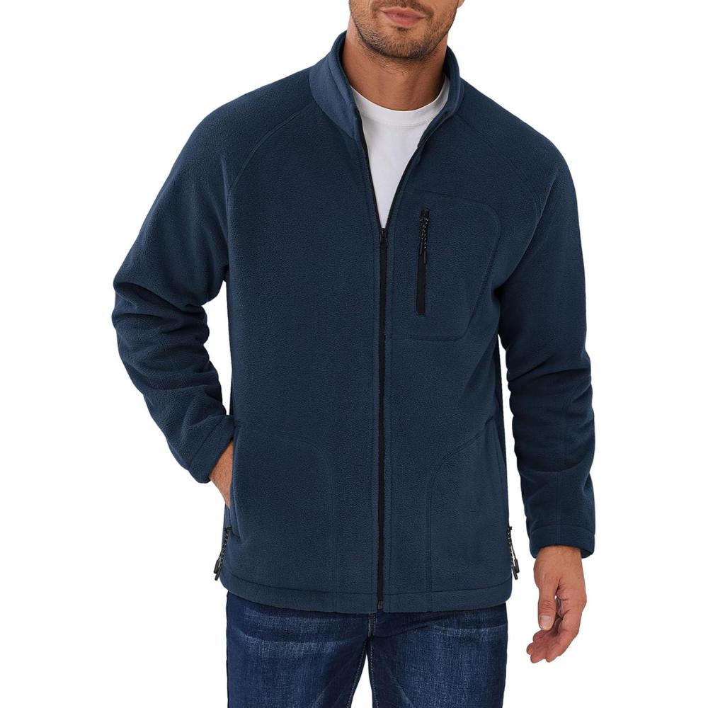 imageCOOFANDY Mens Fleece Jackets Full Zip Raglan Long Sleeve Lightweight Casual Outdoor Warm Jacket Coat with PocketsNavy Blue