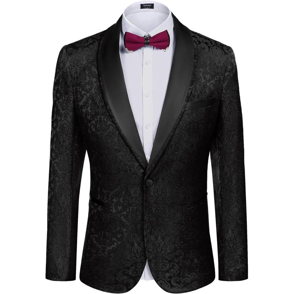 imageCOOFANDY Mens Floral Tuxedo Suit Jacket Slim Fit Dinner Jacket Party Prom Wedding Blazer JacketsBlack