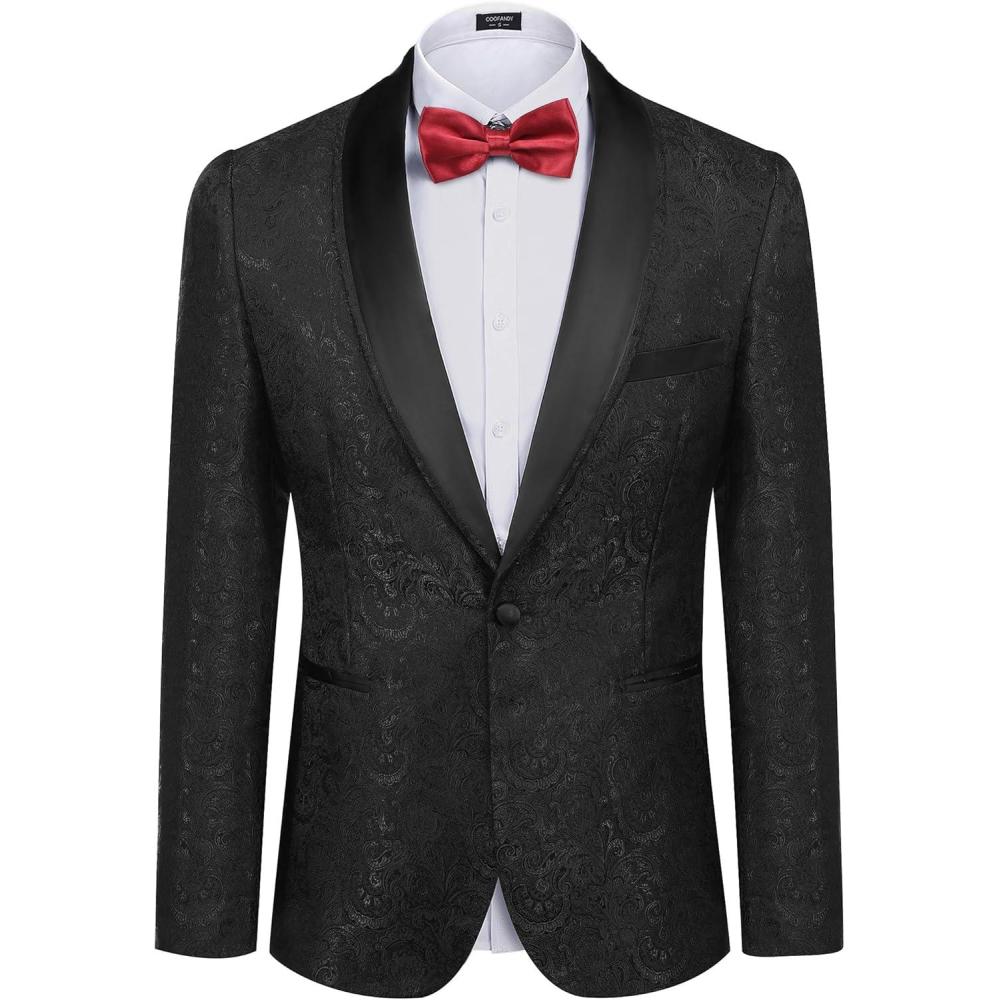 imageCOOFANDY Mens Floral Tuxedo Suit Jacket Slim Fit Dinner Jacket Party Prom Wedding Blazer JacketsBlack Paisley Pattern Jacquard