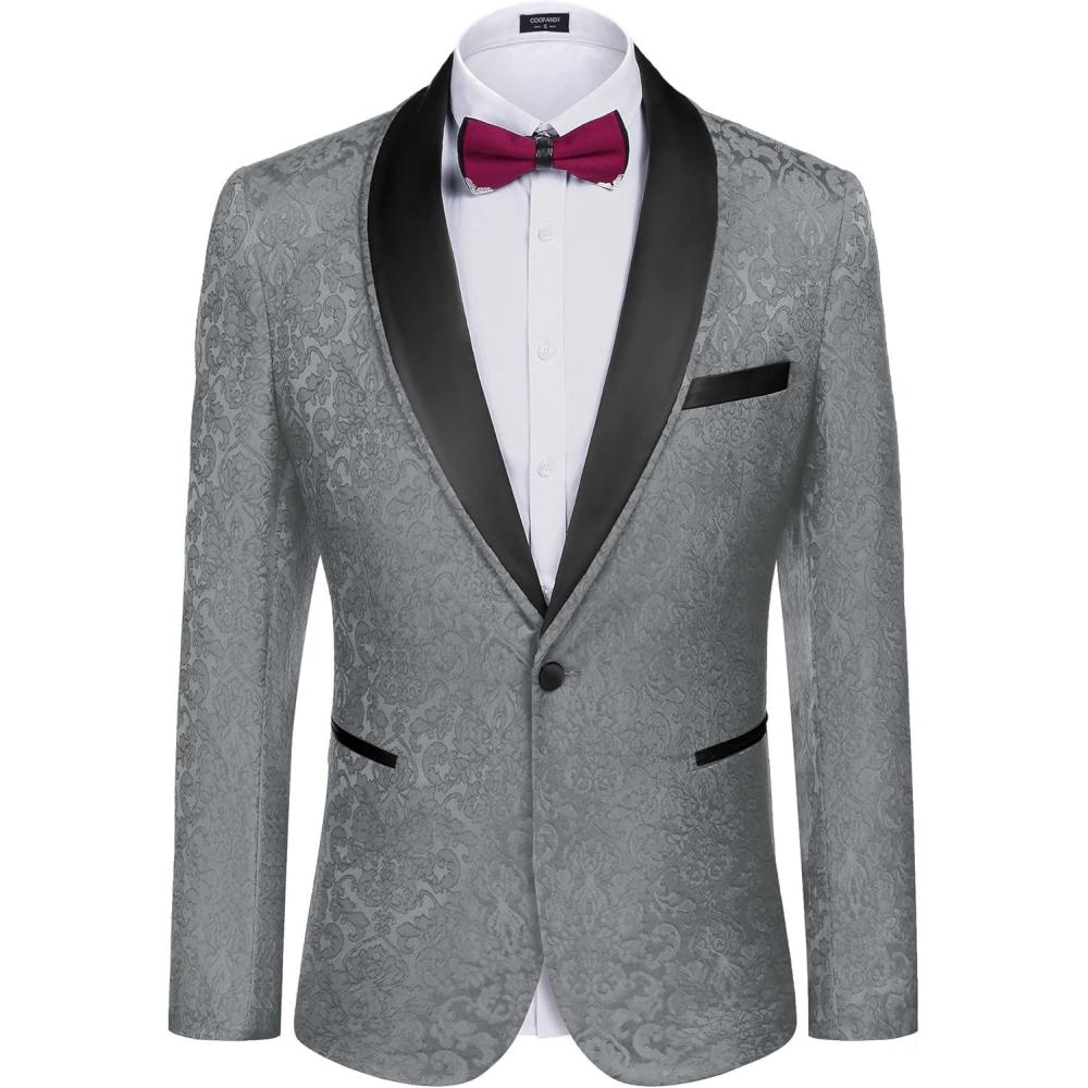 imageCOOFANDY Mens Floral Tuxedo Suit Jacket Slim Fit Dinner Jacket Party Prom Wedding Blazer JacketsGrey
