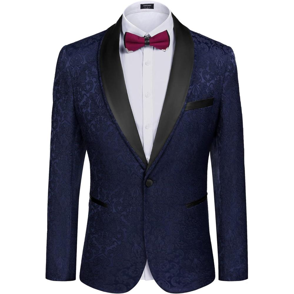 imageCOOFANDY Mens Floral Tuxedo Suit Jacket Slim Fit Dinner Jacket Party Prom Wedding Blazer JacketsNavy Blue