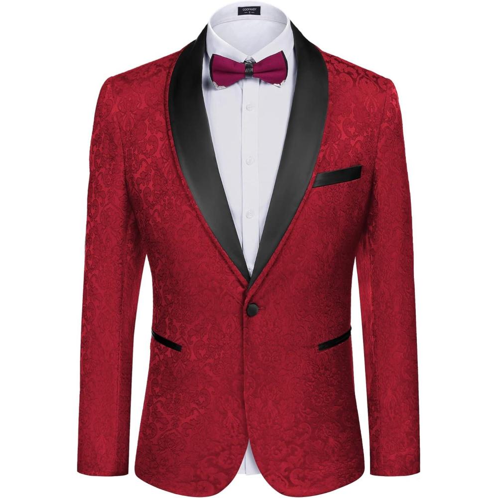 imageCOOFANDY Mens Floral Tuxedo Suit Jacket Slim Fit Dinner Jacket Party Prom Wedding Blazer JacketsRed