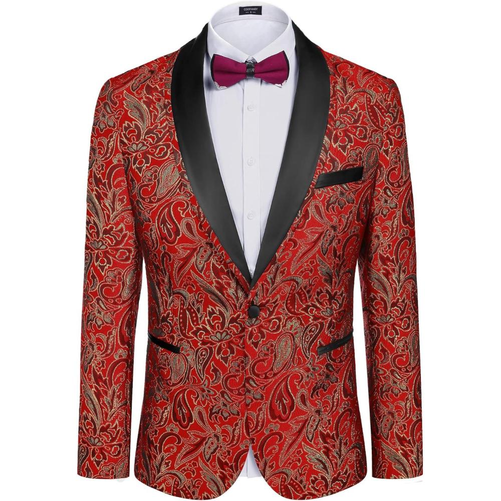 imageCOOFANDY Mens Floral Tuxedo Suit Jacket Slim Fit Dinner Jacket Party Prom Wedding Blazer JacketsRed Paisley Pattern