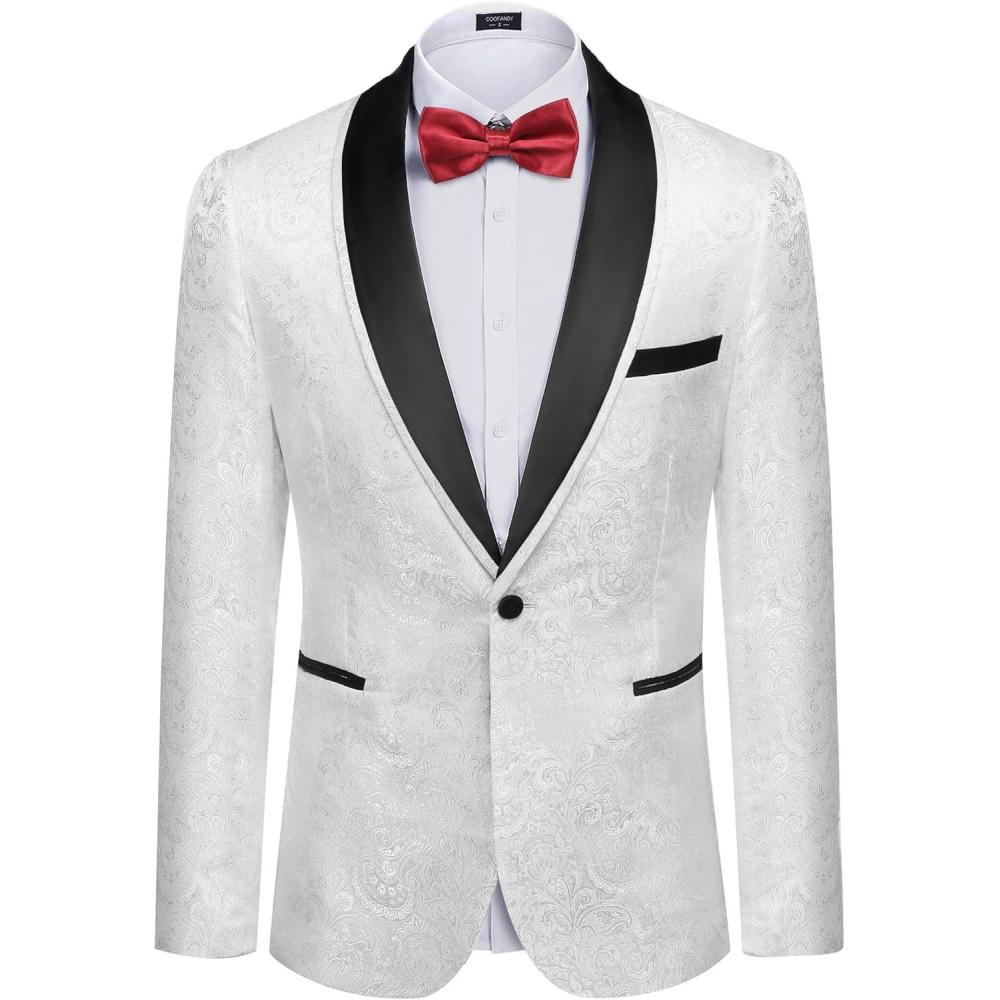 imageCOOFANDY Mens Floral Tuxedo Suit Jacket Slim Fit Dinner Jacket Party Prom Wedding Blazer JacketsWhite