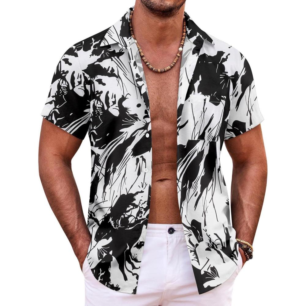 imageCOOFANDY Mens Hawaiian Shirt Short Sleeve Button Down Shirts Tropical Summer Beach Shirts Casual Floral Aloha ShirtsBlack