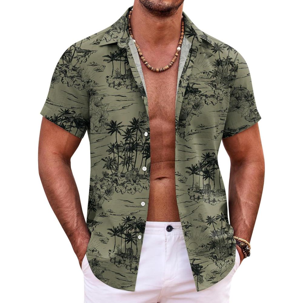 imageCOOFANDY Mens Hawaiian Shirt Short Sleeve Button Down Shirts Tropical Summer Beach Shirts Casual Floral Aloha ShirtsBlack Treegreen