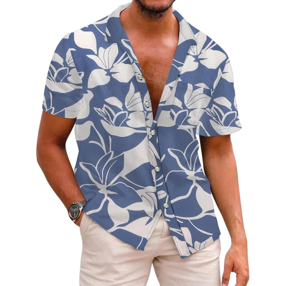 imageCOOFANDY Mens Hawaiian Shirts Short Sleeve Casual Button Down Tropical Beach ShirtPurple  White Floral