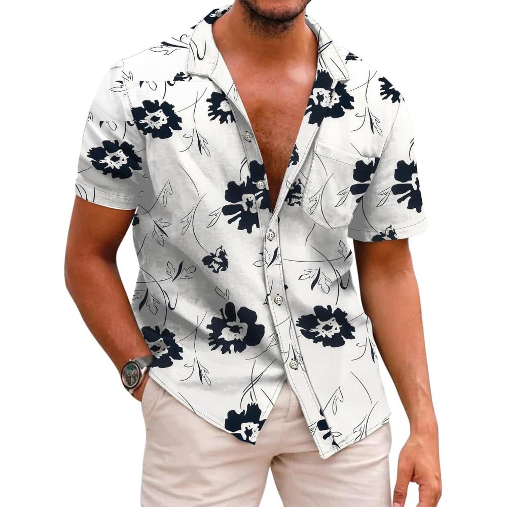 imageCOOFANDY Mens Hawaiian Shirts Short Sleeve Casual Button Down Tropical Beach ShirtWhite  Black Floral