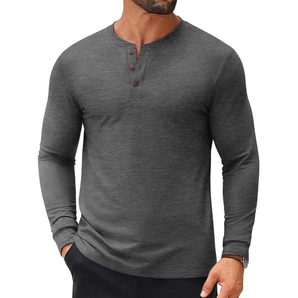 imageCOOFANDY Mens Henley Shirts Long Sleeve Casual Button Shirts Fashion Lightweight Pullover ShirtsDark Grey