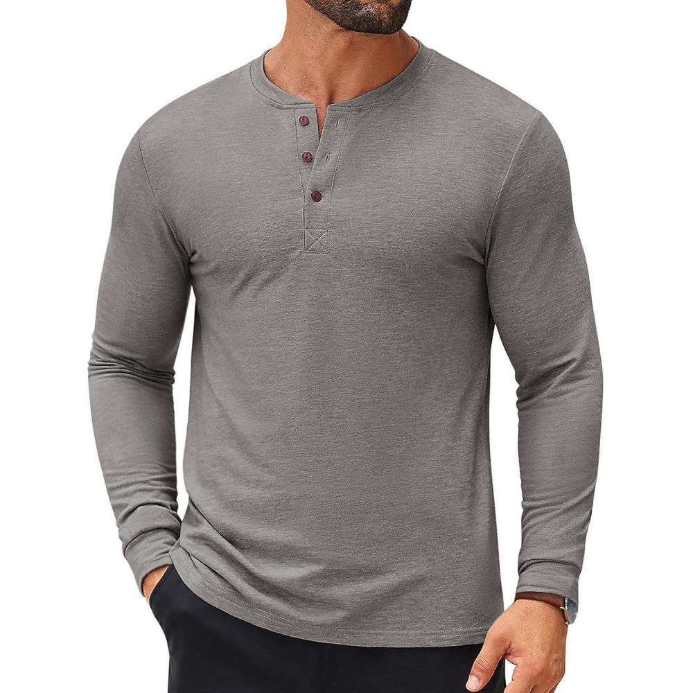 imageCOOFANDY Mens Henley Shirts Long Sleeve Casual Button Shirts Fashion Lightweight Pullover ShirtsGrey