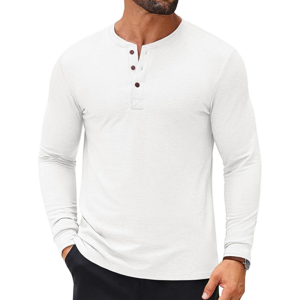 imageCOOFANDY Mens Henley Shirts Long Sleeve Casual Button Shirts Fashion Lightweight Pullover ShirtsWhite