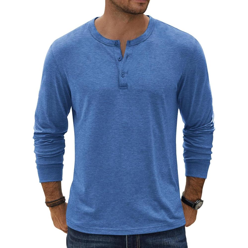imageCOOFANDY Mens Henley TShirt Long Sleeve Casual Lightweight Pullover Shirts Soft Stretch Basic Tees Fall TopsBlue
