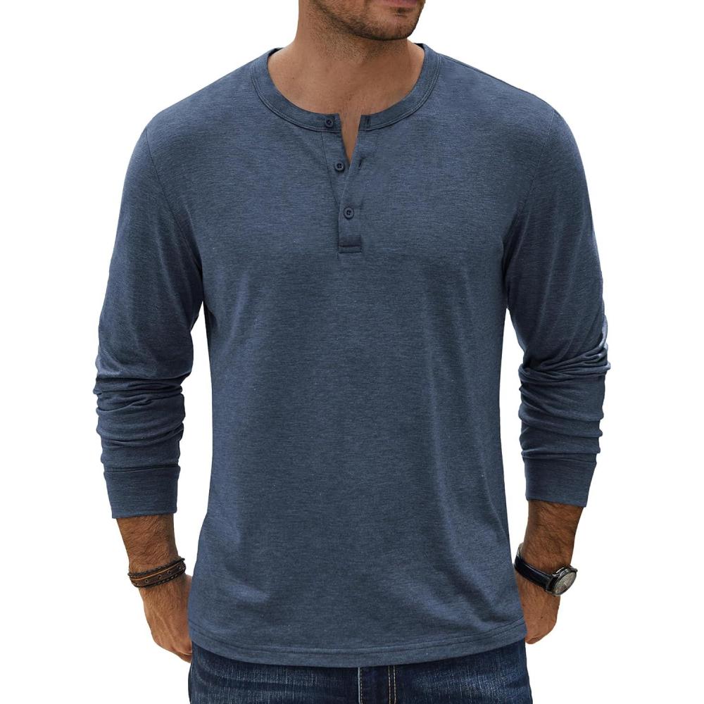 imageCOOFANDY Mens Henley TShirt Long Sleeve Casual Lightweight Pullover Shirts Soft Stretch Basic Tees Fall TopsNavy Blue