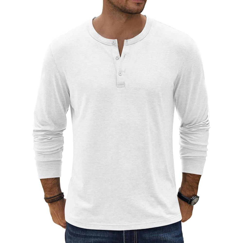 imageCOOFANDY Mens Henley TShirt Long Sleeve Casual Lightweight Pullover Shirts Soft Stretch Basic Tees Fall TopsWhite