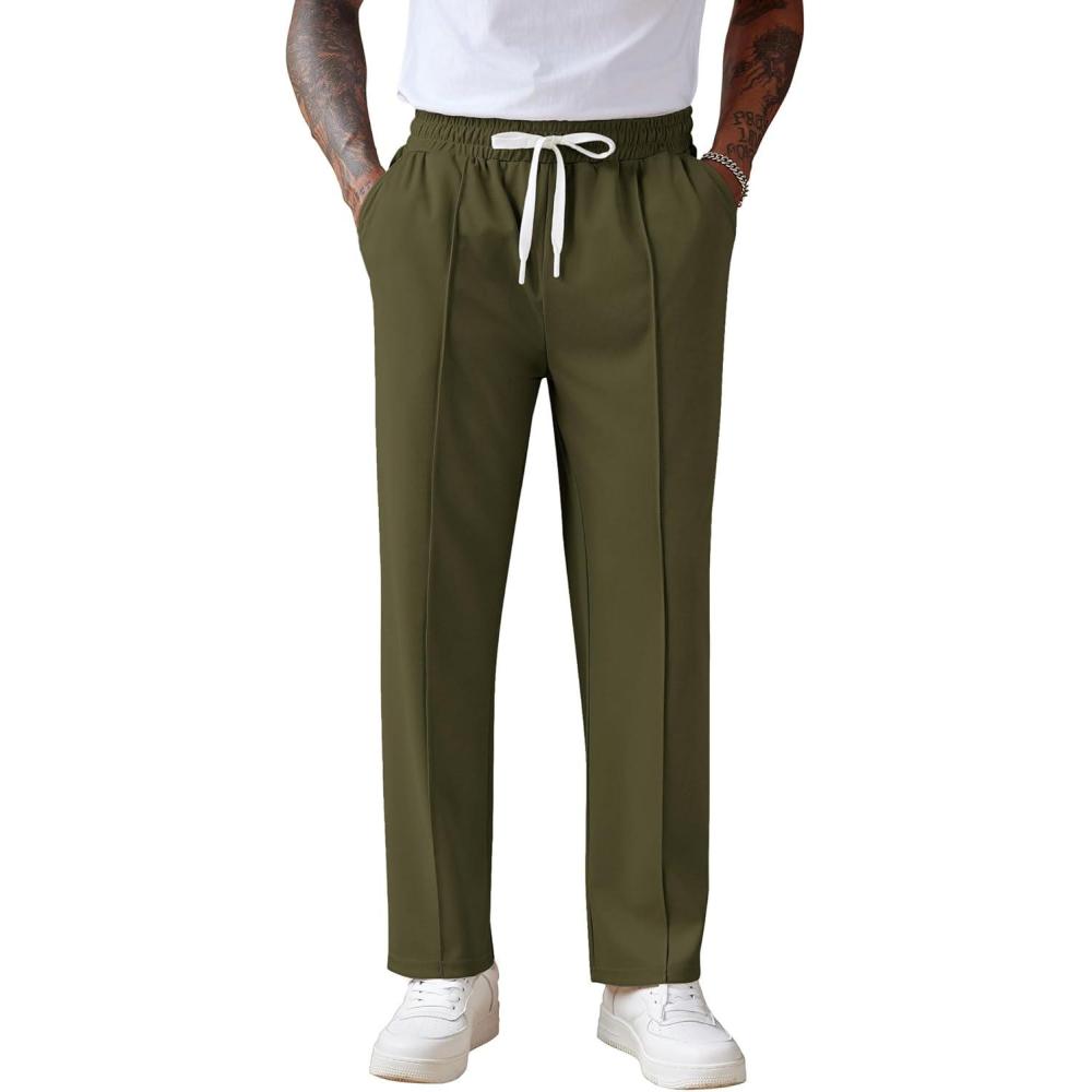 imageCOOFANDY Mens Knit Sweatpants Lightweight Open Bottom Casual Pants Drawstring Jogger Yoga Pants with PocketsArmy Green