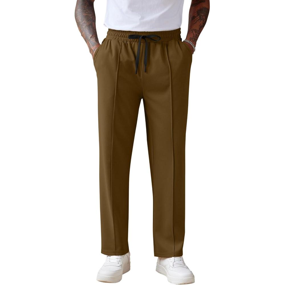 imageCOOFANDY Mens Knit Sweatpants Lightweight Open Bottom Casual Pants Drawstring Jogger Yoga Pants with PocketsBrown