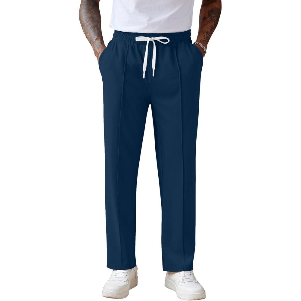 imageCOOFANDY Mens Knit Sweatpants Lightweight Open Bottom Casual Pants Drawstring Jogger Yoga Pants with PocketsDark Blue