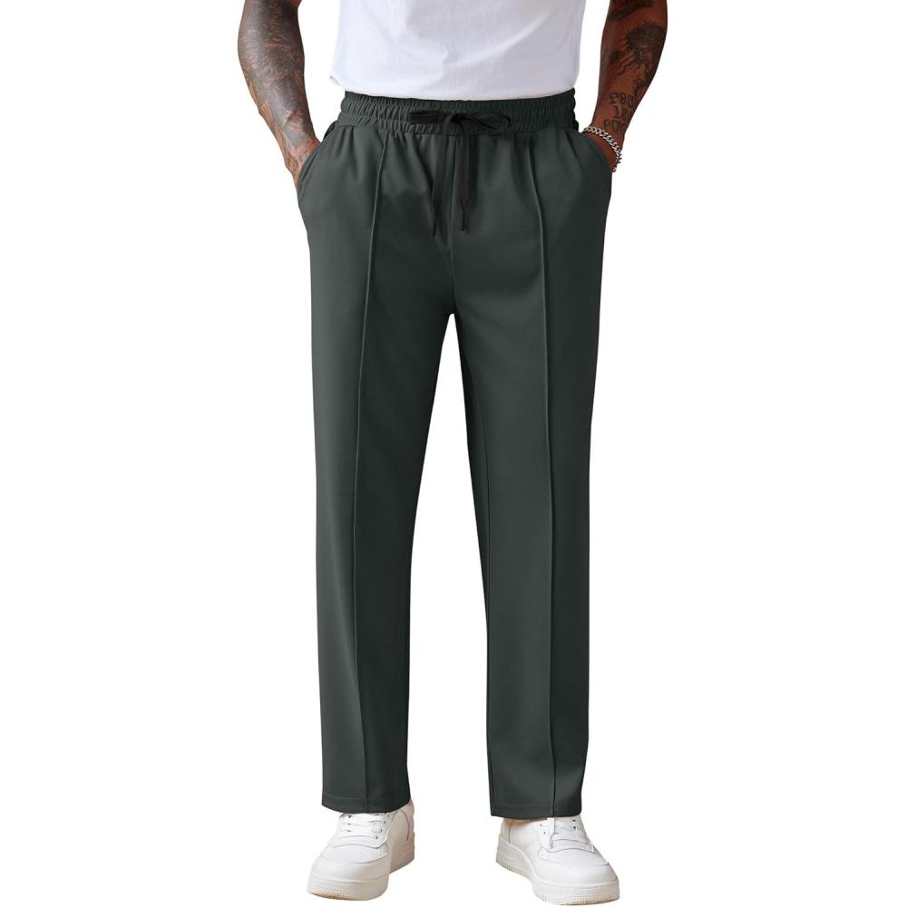 imageCOOFANDY Mens Knit Sweatpants Lightweight Open Bottom Casual Pants Drawstring Jogger Yoga Pants with PocketsDark Grey