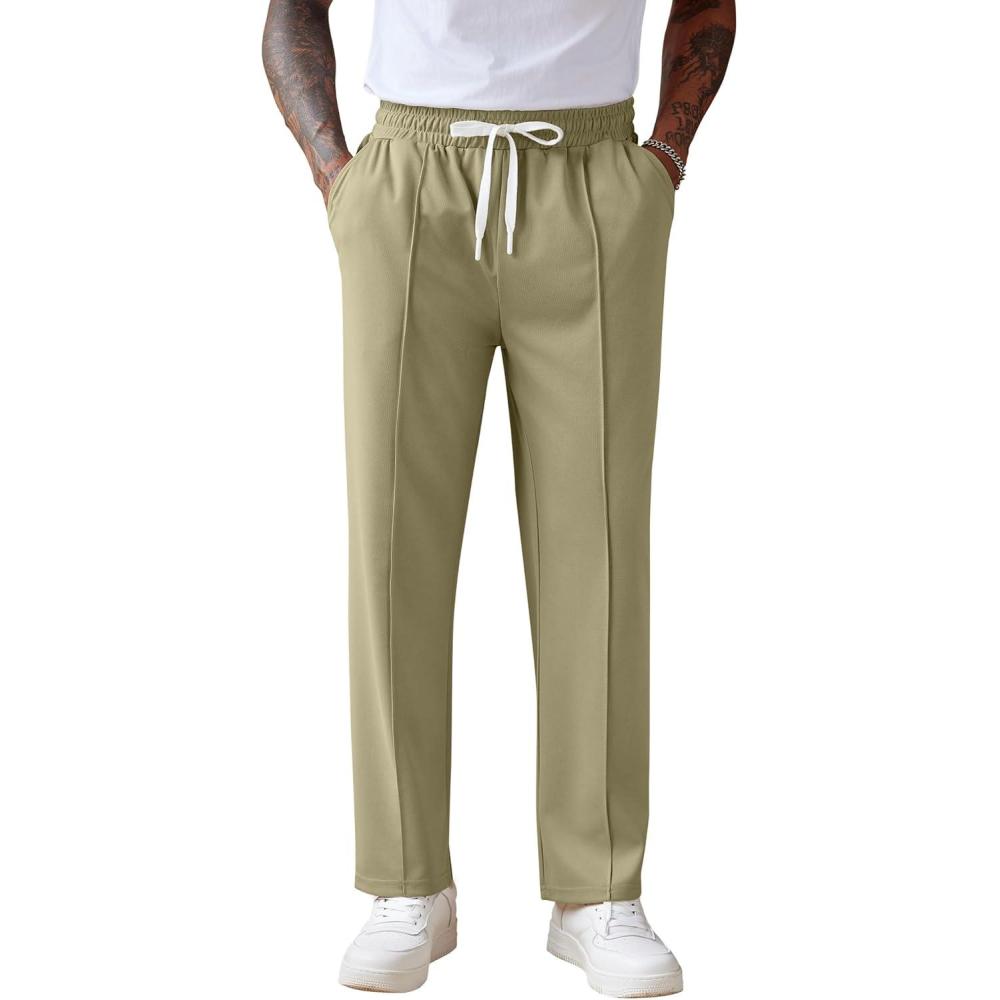 imageCOOFANDY Mens Knit Sweatpants Lightweight Open Bottom Casual Pants Drawstring Jogger Yoga Pants with PocketsKhaki