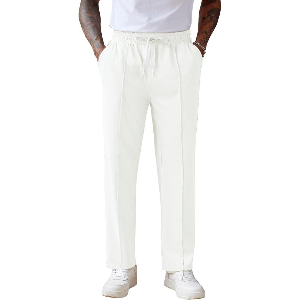 imageCOOFANDY Mens Knit Sweatpants Lightweight Open Bottom Casual Pants Drawstring Jogger Yoga Pants with PocketsWhite