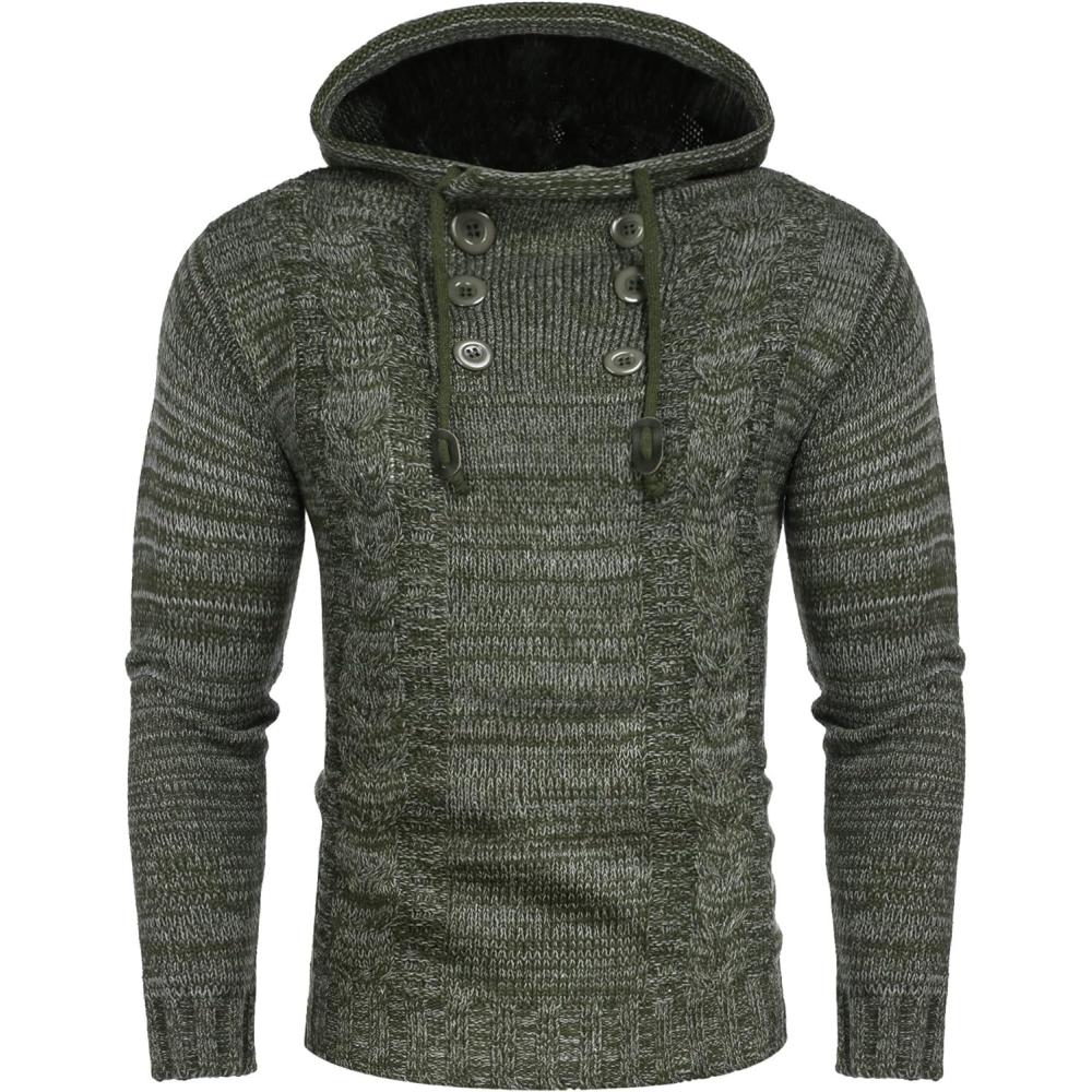 imageCOOFANDY Mens Knitted Hoodies Pullover Casual Long Sleeve Turtleneck SweatersArmy Green