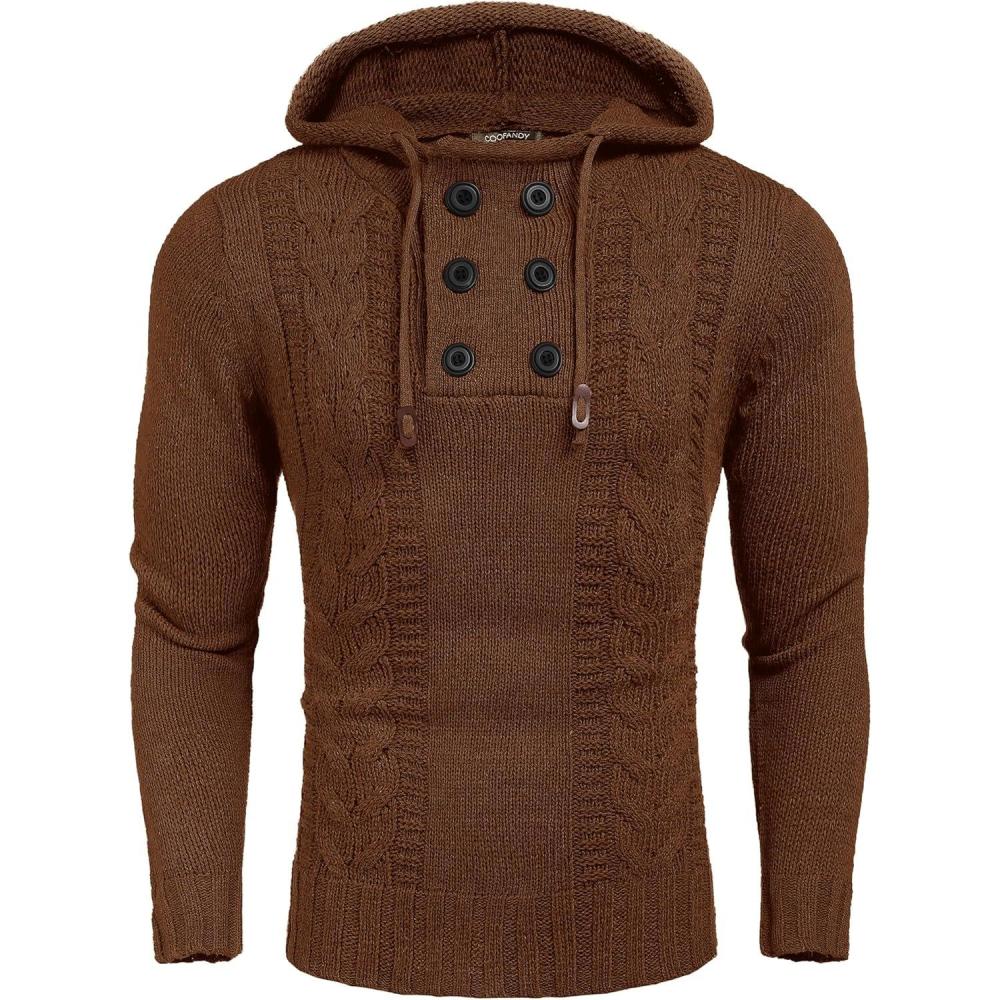 imageCOOFANDY Mens Knitted Hoodies Pullover Casual Long Sleeve Turtleneck SweatersCaramel