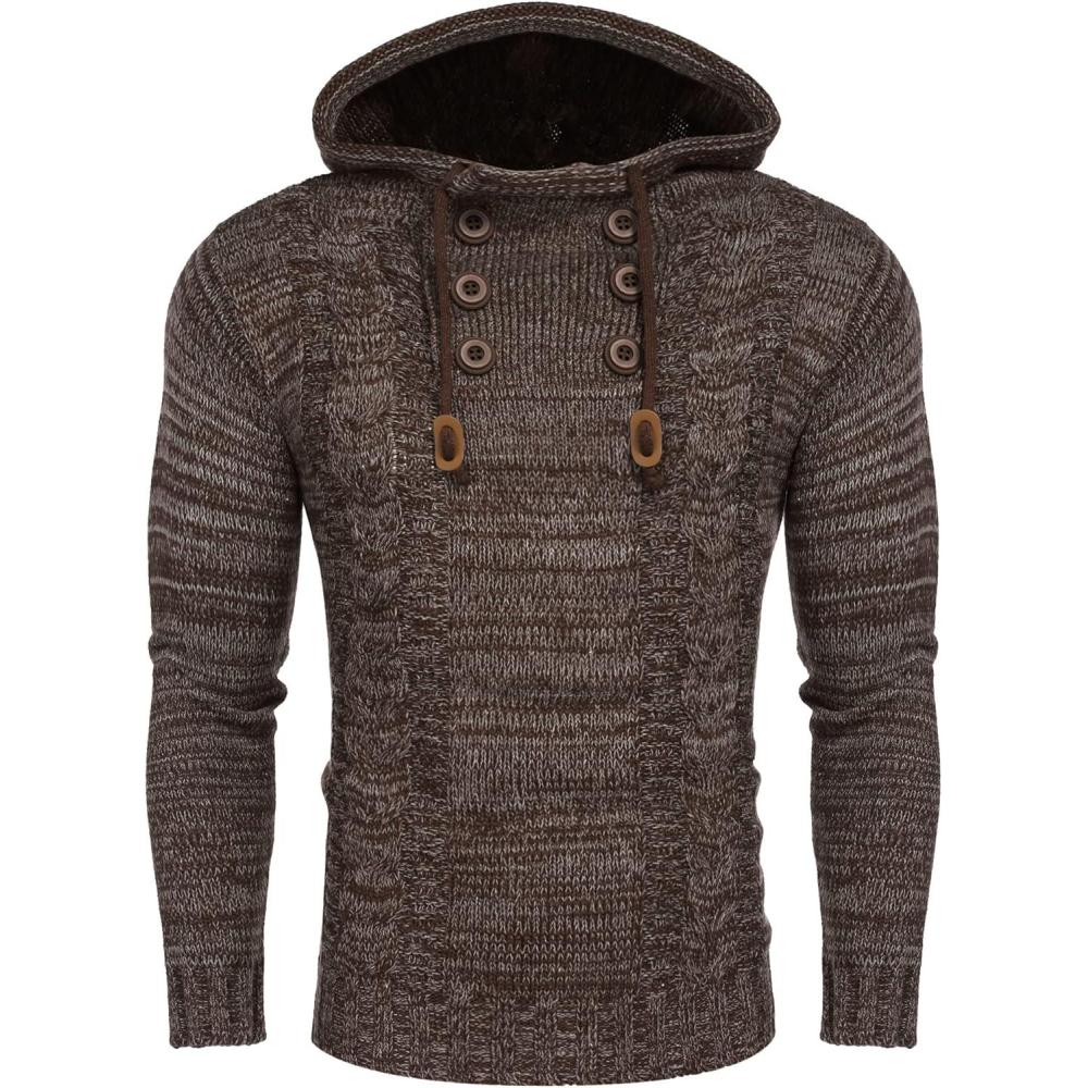 imageCOOFANDY Mens Knitted Hoodies Pullover Casual Long Sleeve Turtleneck SweatersCoffee