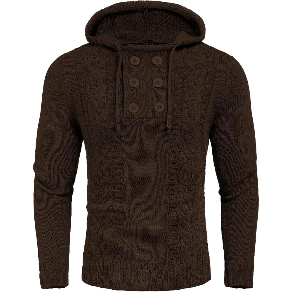 imageCOOFANDY Mens Knitted Hoodies Pullover Casual Long Sleeve Turtleneck SweatersDark Brown