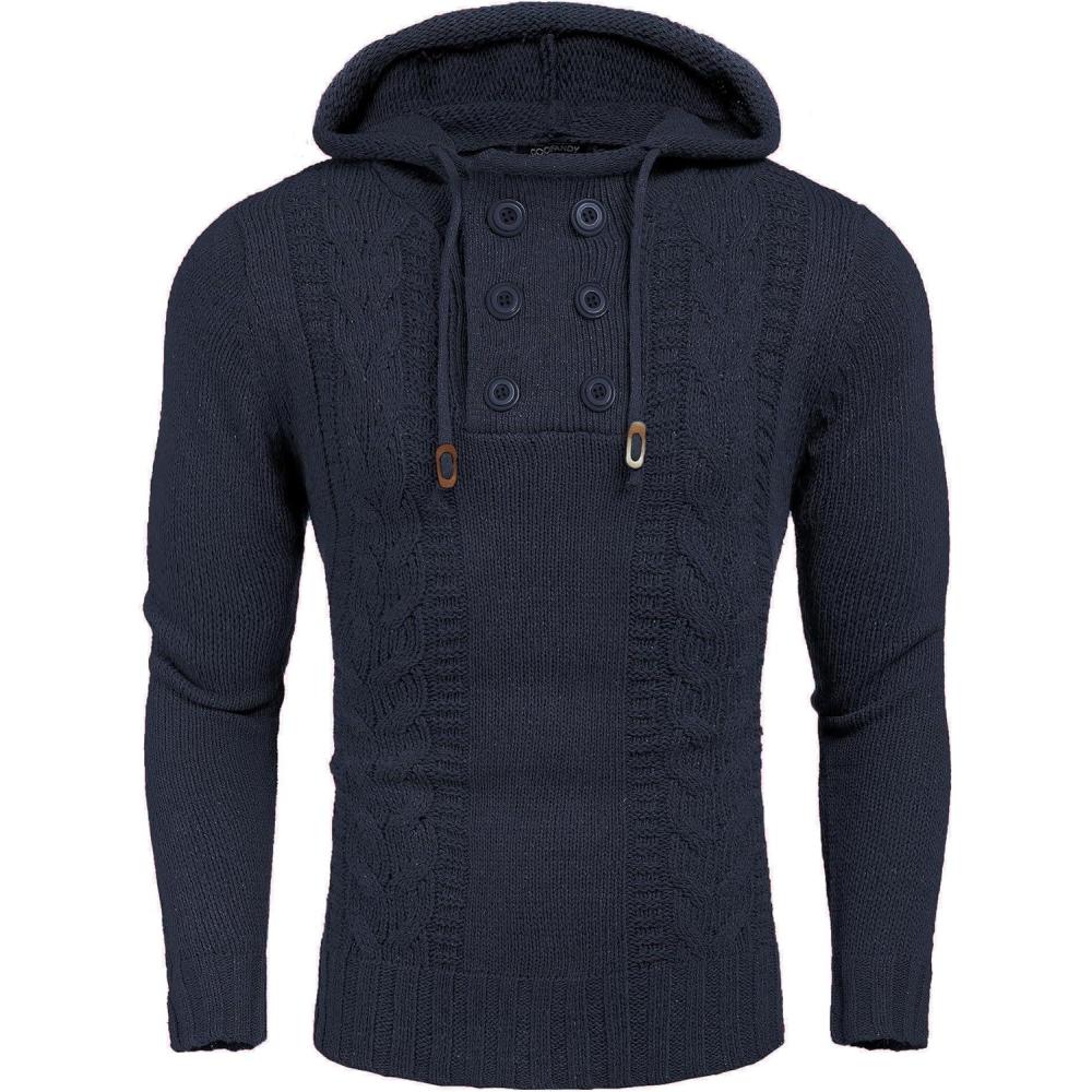 imageCOOFANDY Mens Knitted Hoodies Pullover Casual Long Sleeve Turtleneck SweatersNew Blue