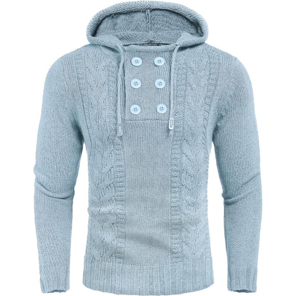 imageCOOFANDY Mens Knitted Hoodies Pullover Casual Long Sleeve Turtleneck SweatersSky Blue