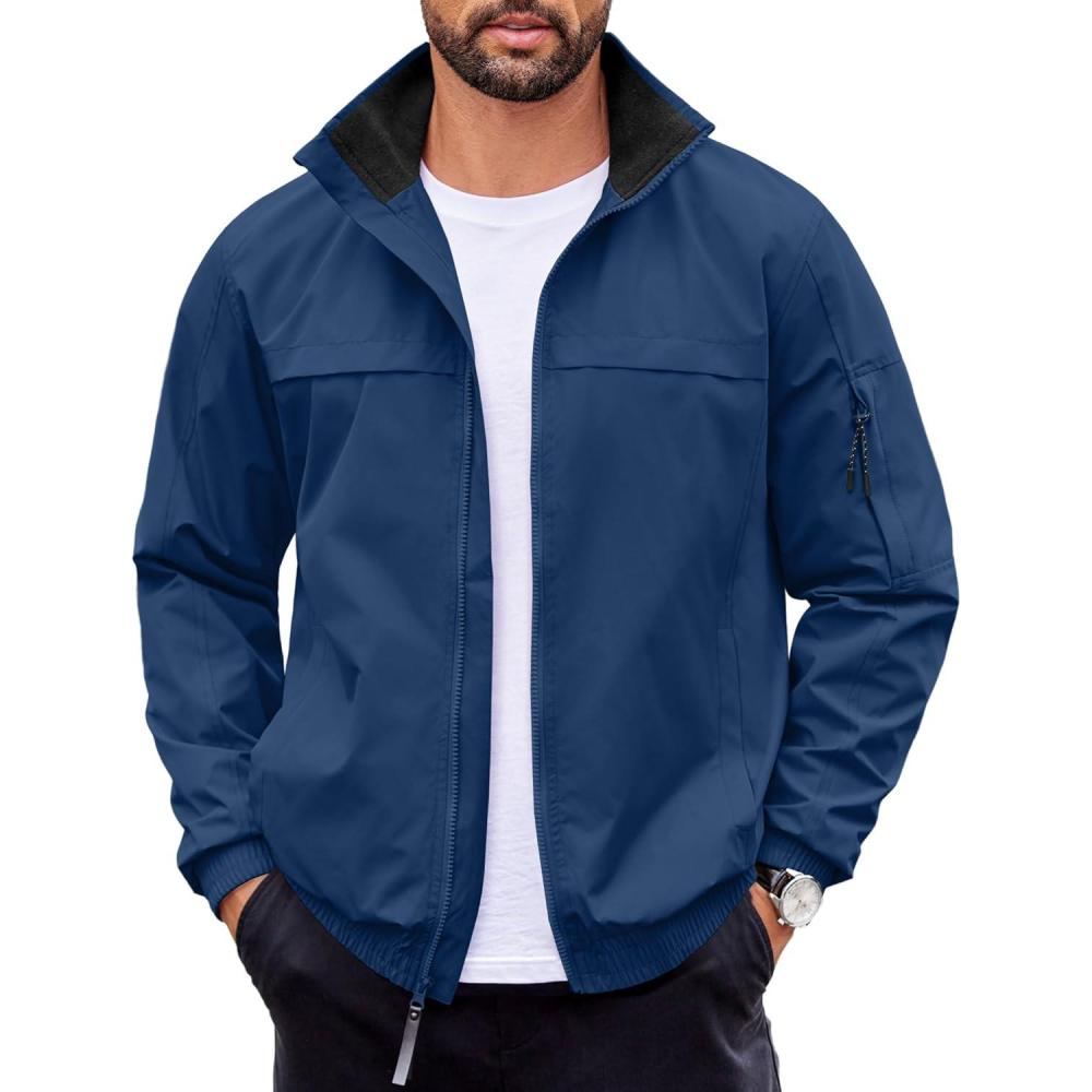 imageCOOFANDY Mens Lightweight Bomber Jackets Stand Collar Windbreaker Softshell Jacket Zip Up Coat for Fall OutdoorNavy Blue