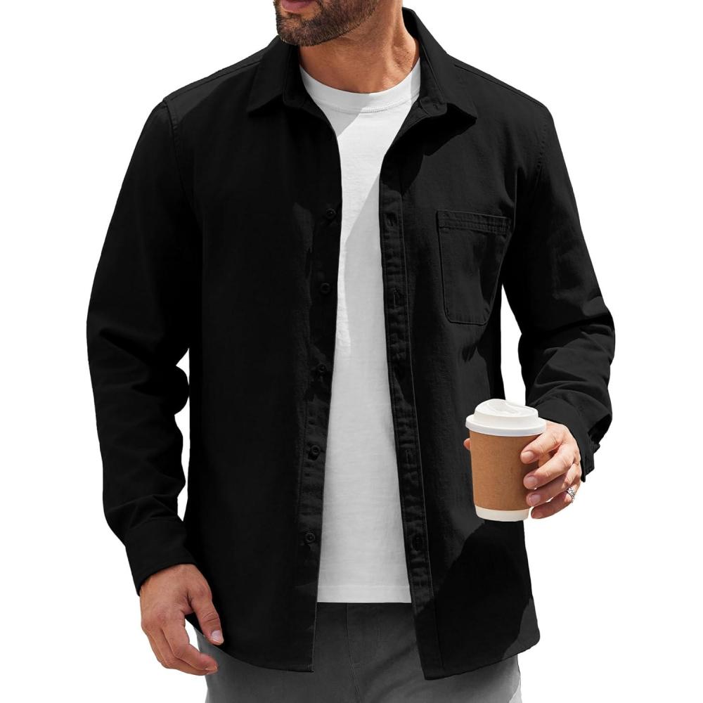 imageCOOFANDY Mens Lightweight Button Down Shirt Jacket Casual Shacket OvershirtBlack