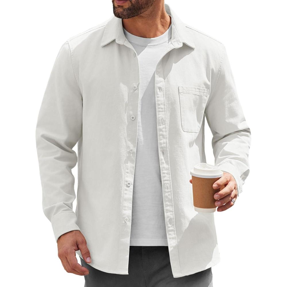 imageCOOFANDY Mens Lightweight Button Down Shirt Jacket Casual Shacket OvershirtWhite
