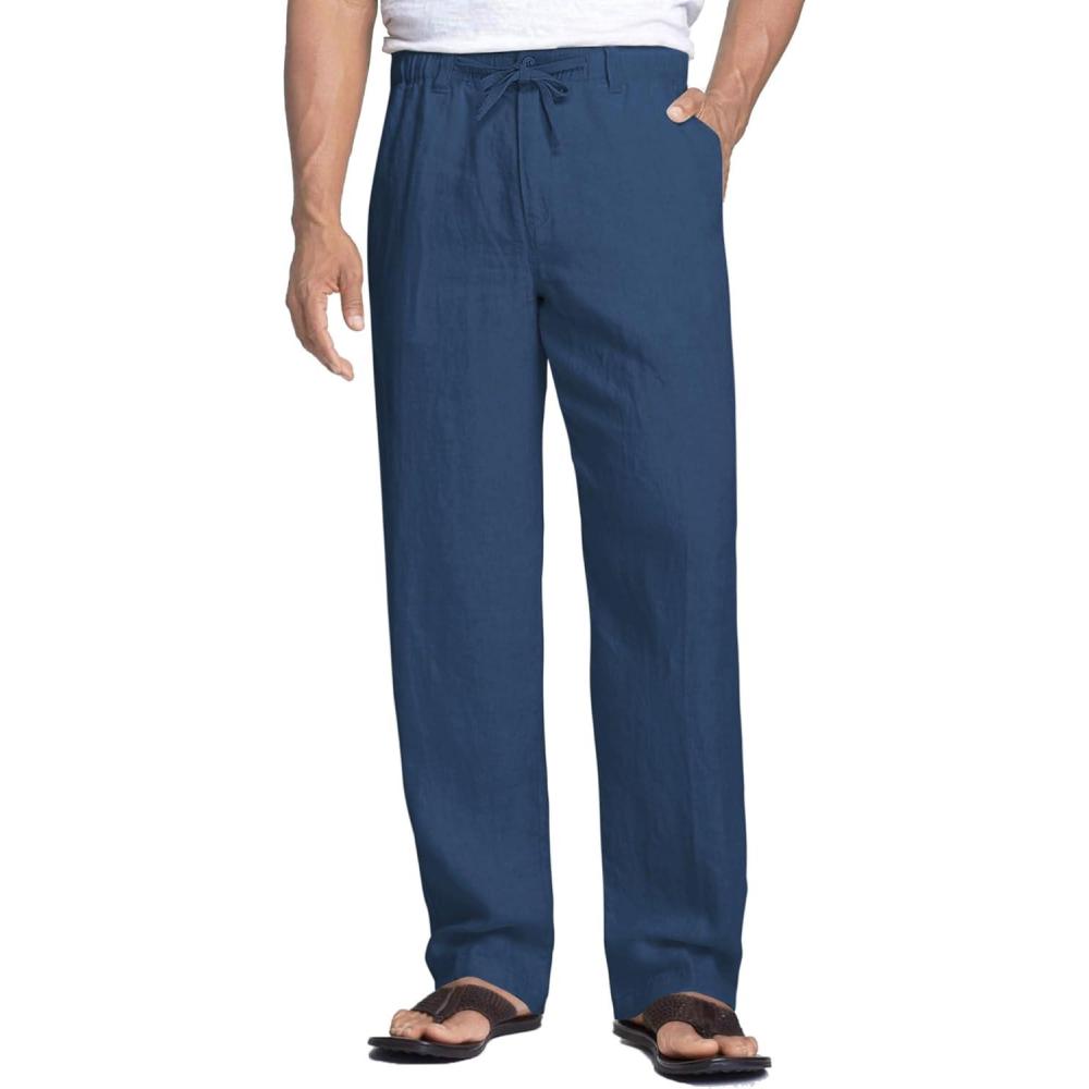 imageCOOFANDY Mens Linen Pants Casual Elastic Waist Drawstring Beach TrousersBlue