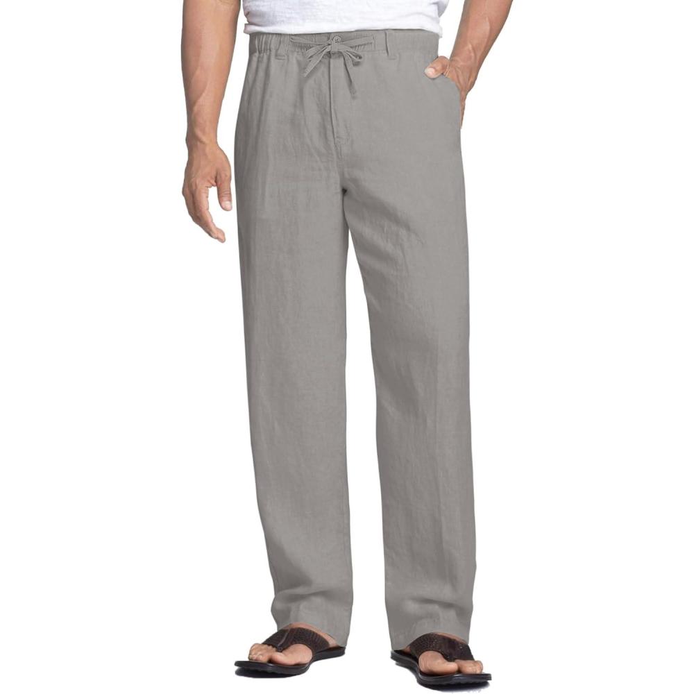 imageCOOFANDY Mens Linen Pants Casual Elastic Waist Drawstring Beach TrousersGrey