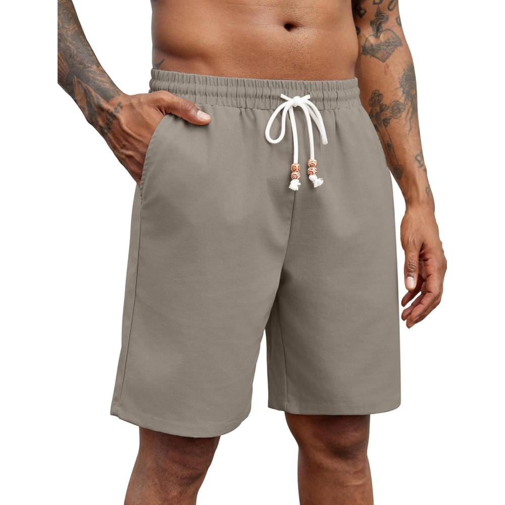 imageCOOFANDY Mens Linen Shorts Casual Drawstring Elastic Waist Lightweight Summer Vacation Beach ShortsDark Grey