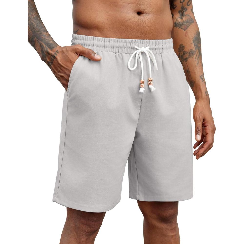 imageCOOFANDY Mens Linen Shorts Casual Drawstring Elastic Waist Lightweight Summer Vacation Beach ShortsLight Grey