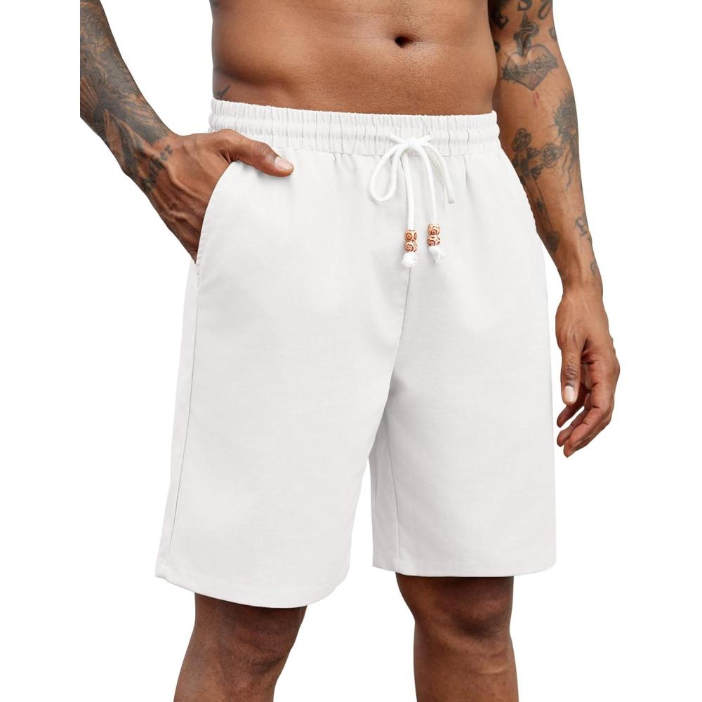 imageCOOFANDY Mens Linen Shorts Casual Drawstring Elastic Waist Lightweight Summer Vacation Beach ShortsWhite