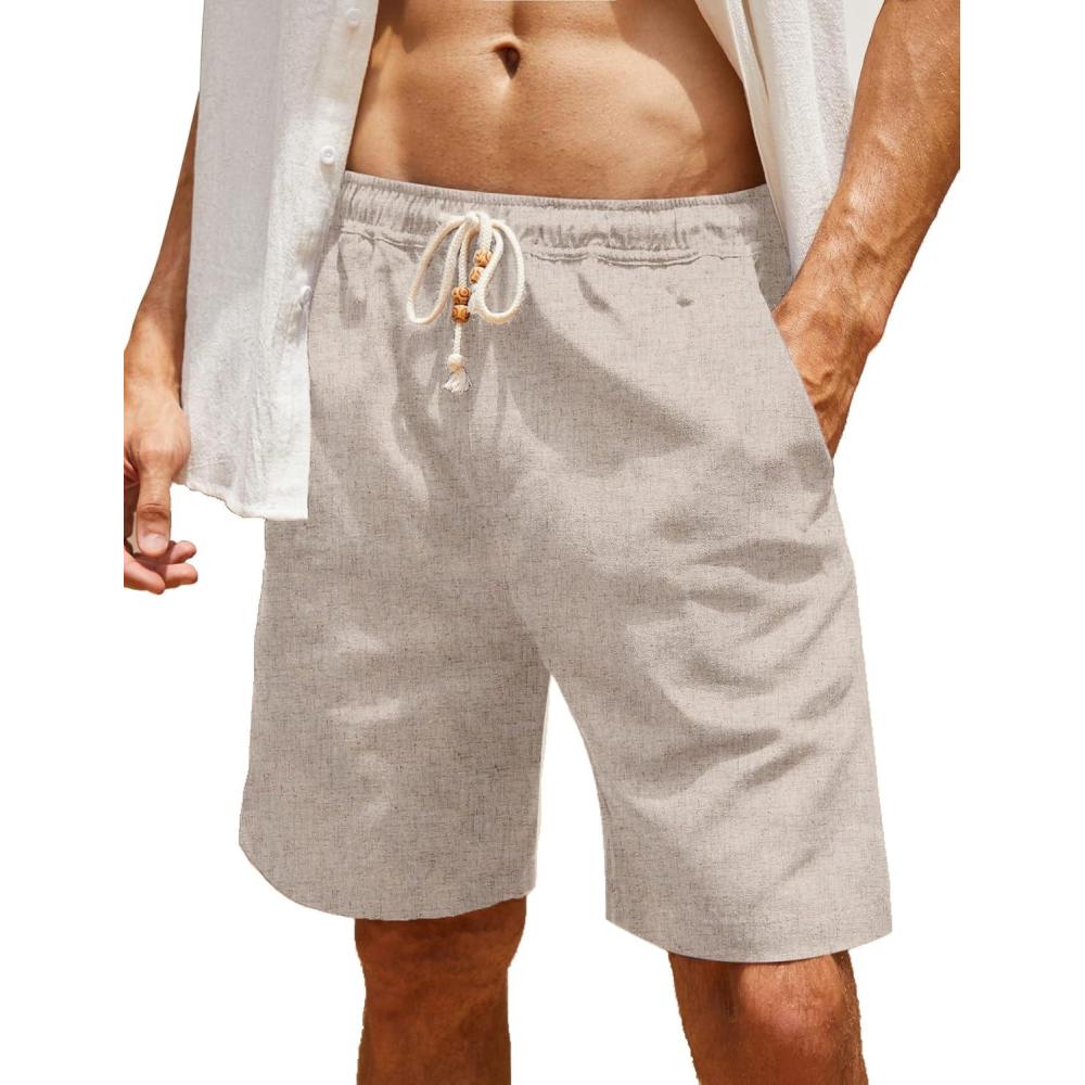 imageCOOFANDY Mens Linen Shorts Casual Elastic Waist Drawstring Summer Beach Shorts1 Light Khaki