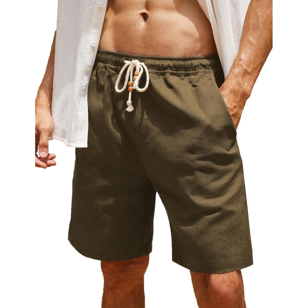 imageCOOFANDY Mens Linen Shorts Casual Elastic Waist Drawstring Summer Beach ShortsBrown